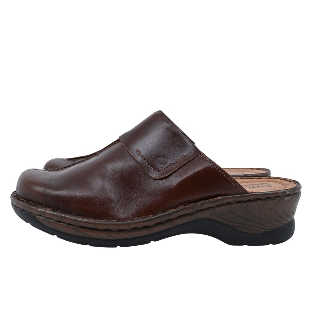 Retail $145 Josef Seibel  Catalonia Brown Leather Wedge Clog Mules Slip On Shoes - Picture 5 of 12